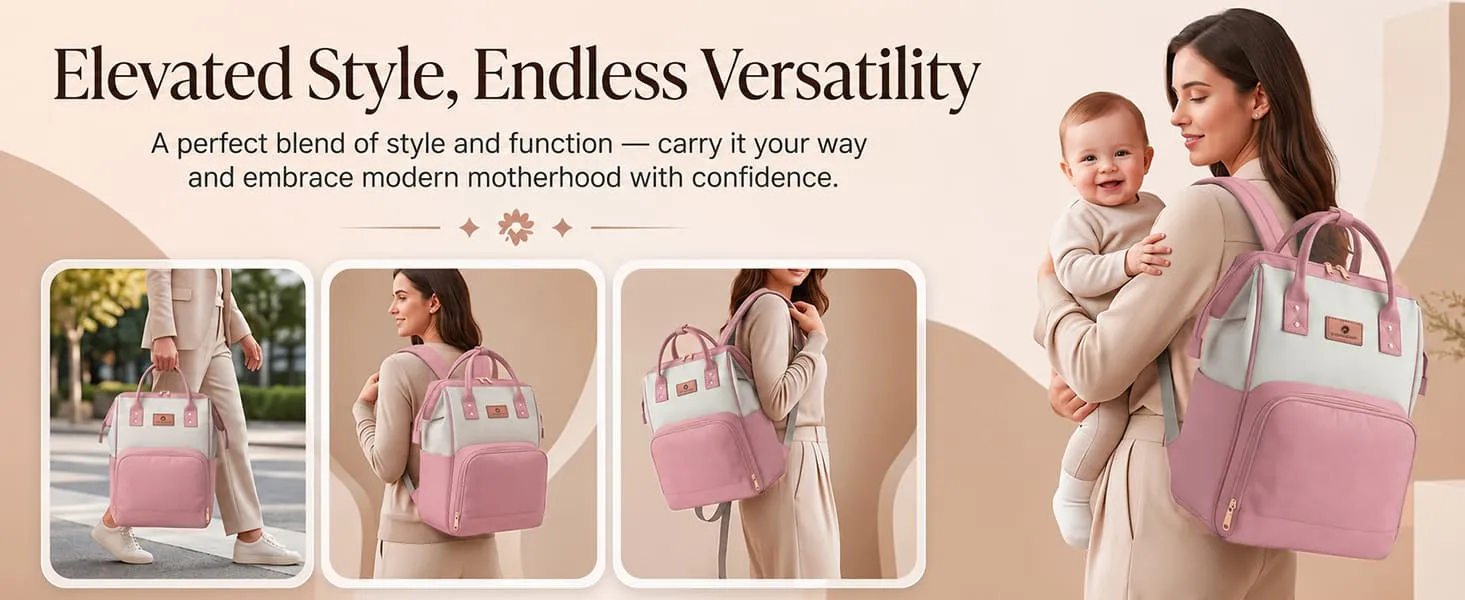 Baby Diaper Bag for Travel with Multi-Compartments, Insulated Bottle Pocket