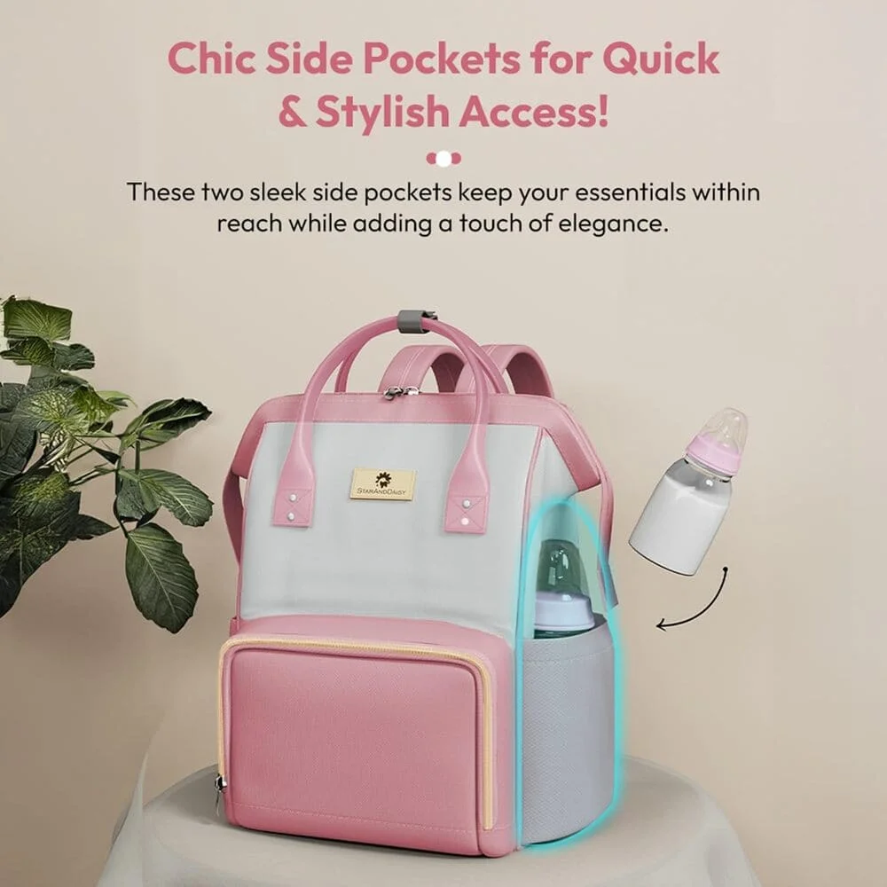 tinytote pink grey diaper bag