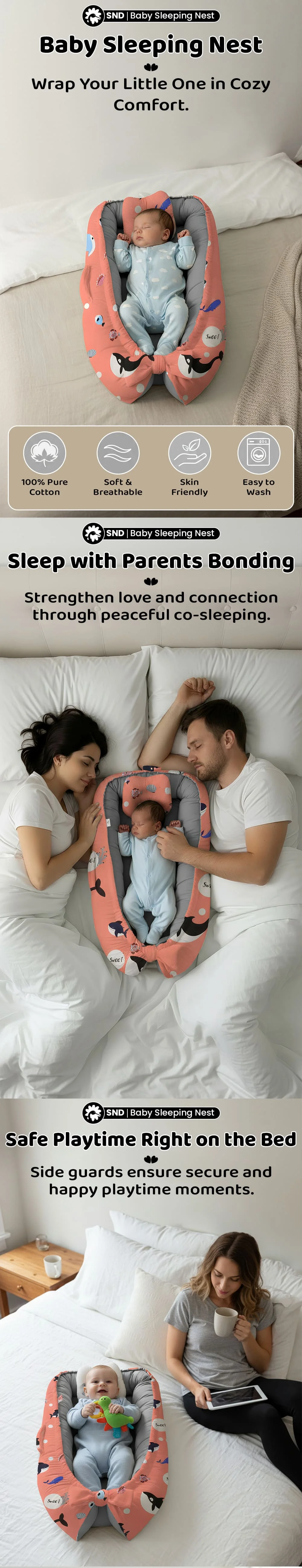 Baby Nest Oval Shark Print