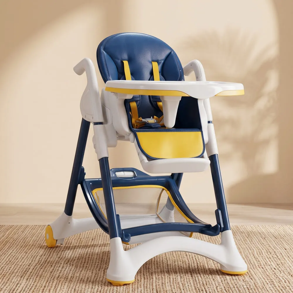 Crowned Baby High Chair by StarAndDaisy for Kids With 5-level Seat Adjustment And 5-Point Safety Belt, Kids Age 0.5 Yrs to 6 Yrs Eat, Play & Rest  (Yellow & Blue)
