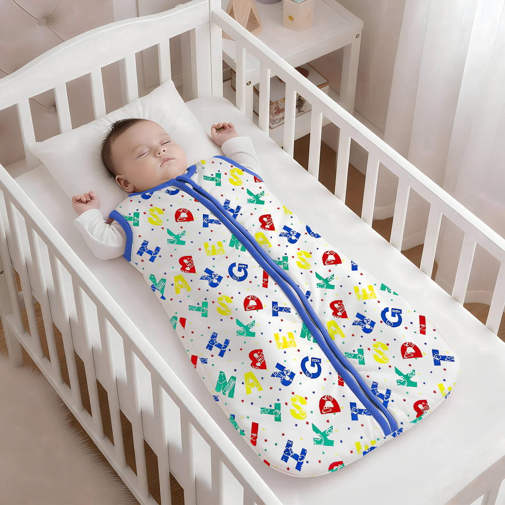 alphabet print sleeping sack