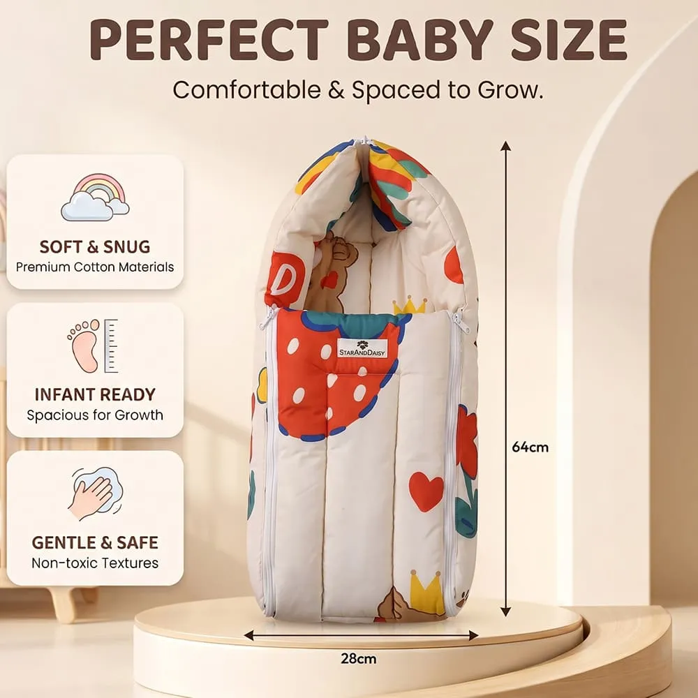 details and dimension of baby sleeping bag rainbow print