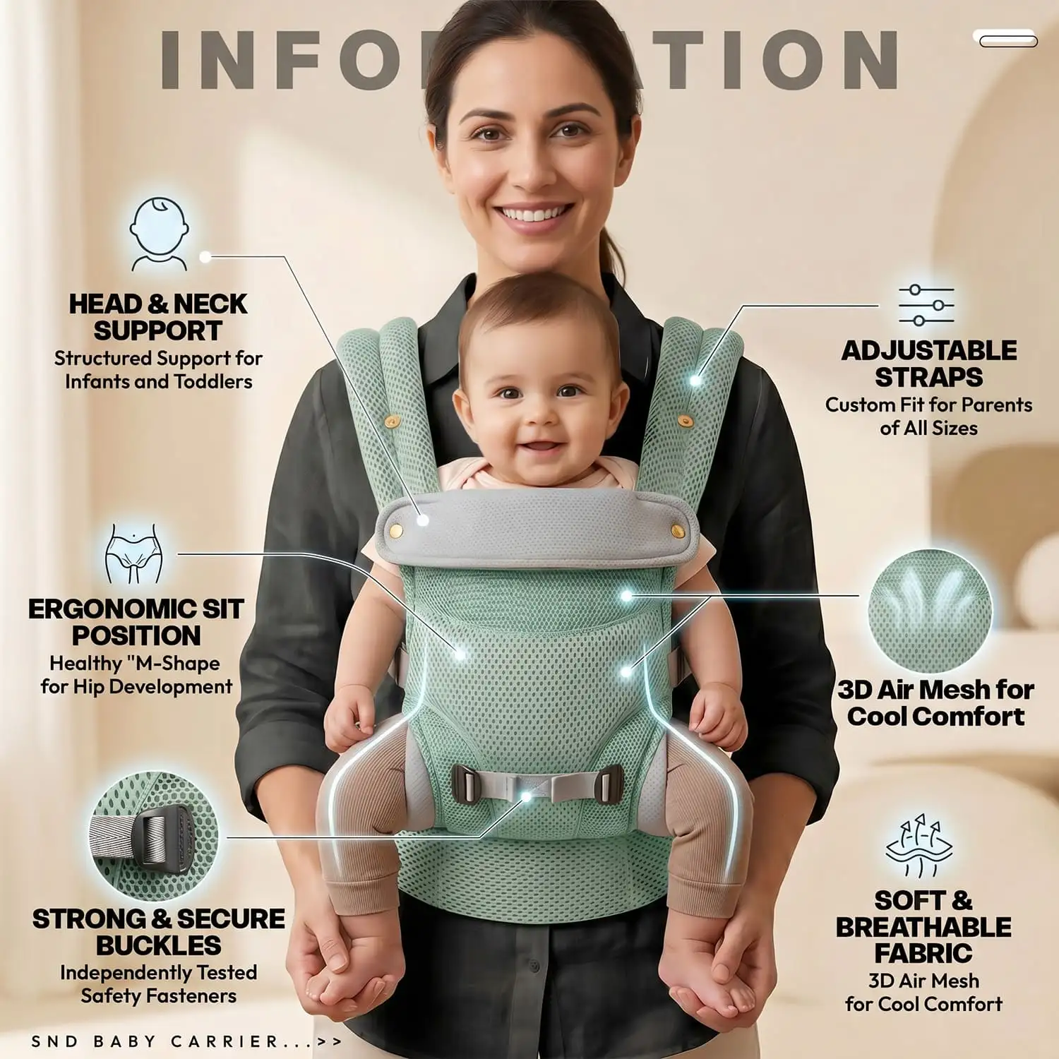 Travel Nest Baby Carrier-green