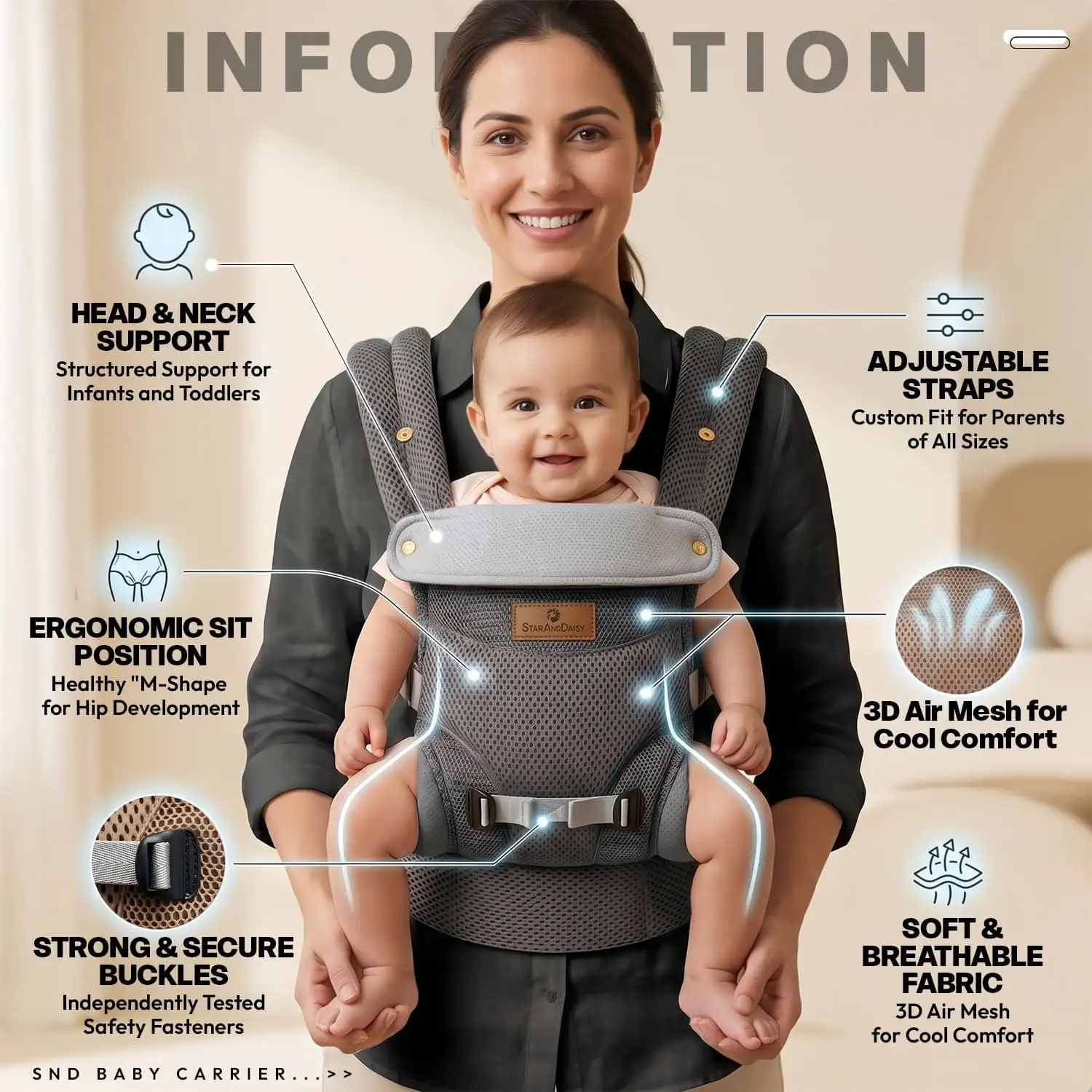 Travel Nest Baby Carrier-grey