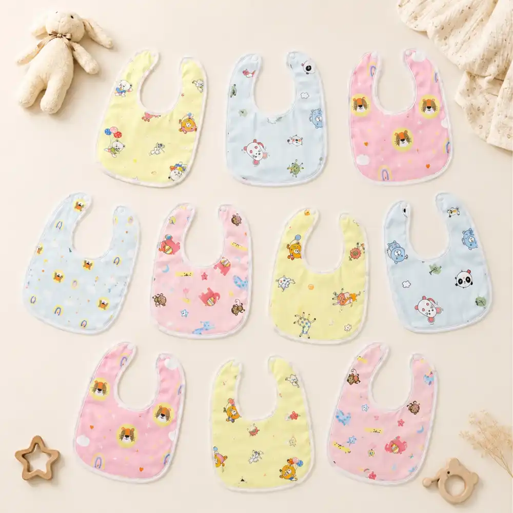 100% cotton fabric waterproof baby bibs set of 10
