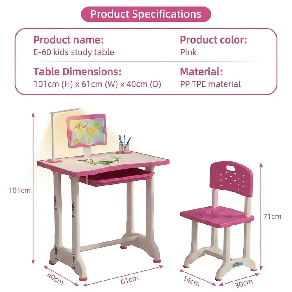 Study Table and Chair Set Pink