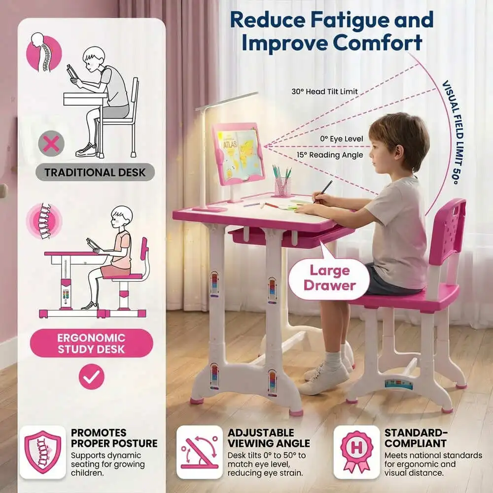 Study Table and Chair Set Pink