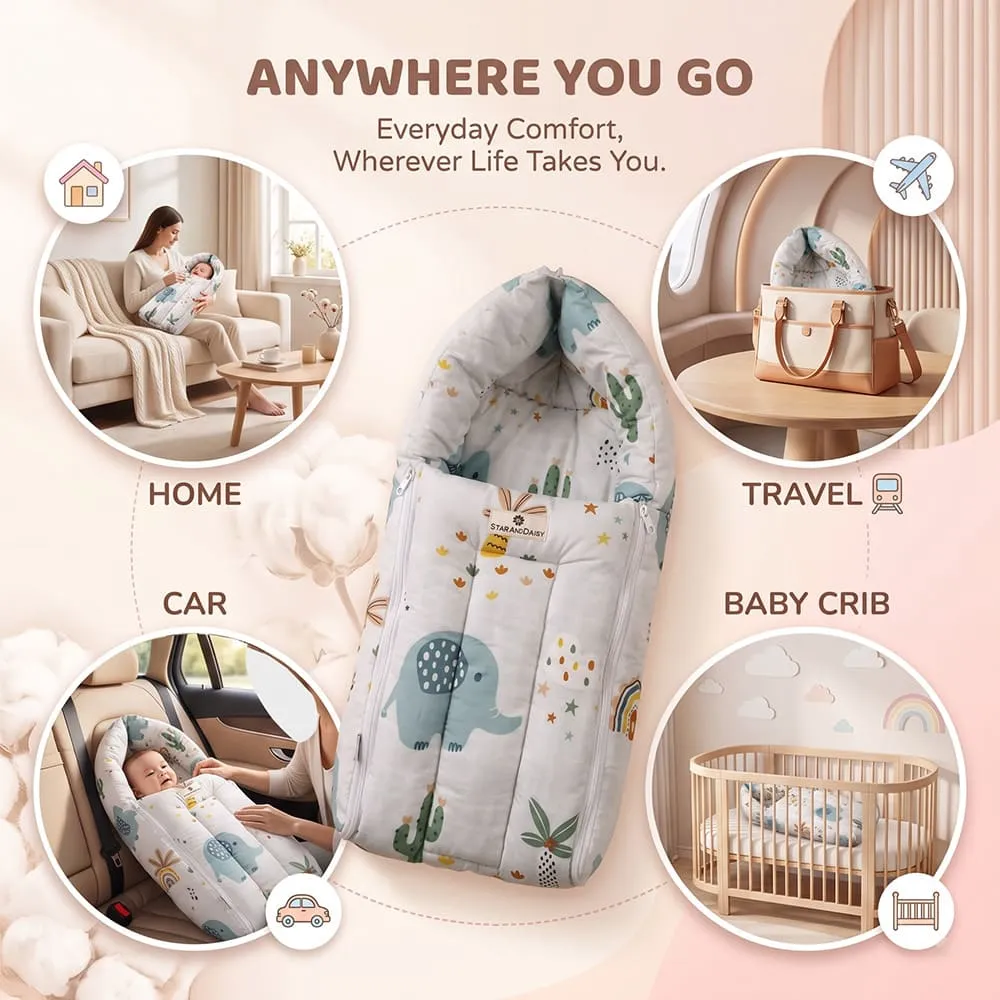 anywhere anytime baby sleeping bag elephant print