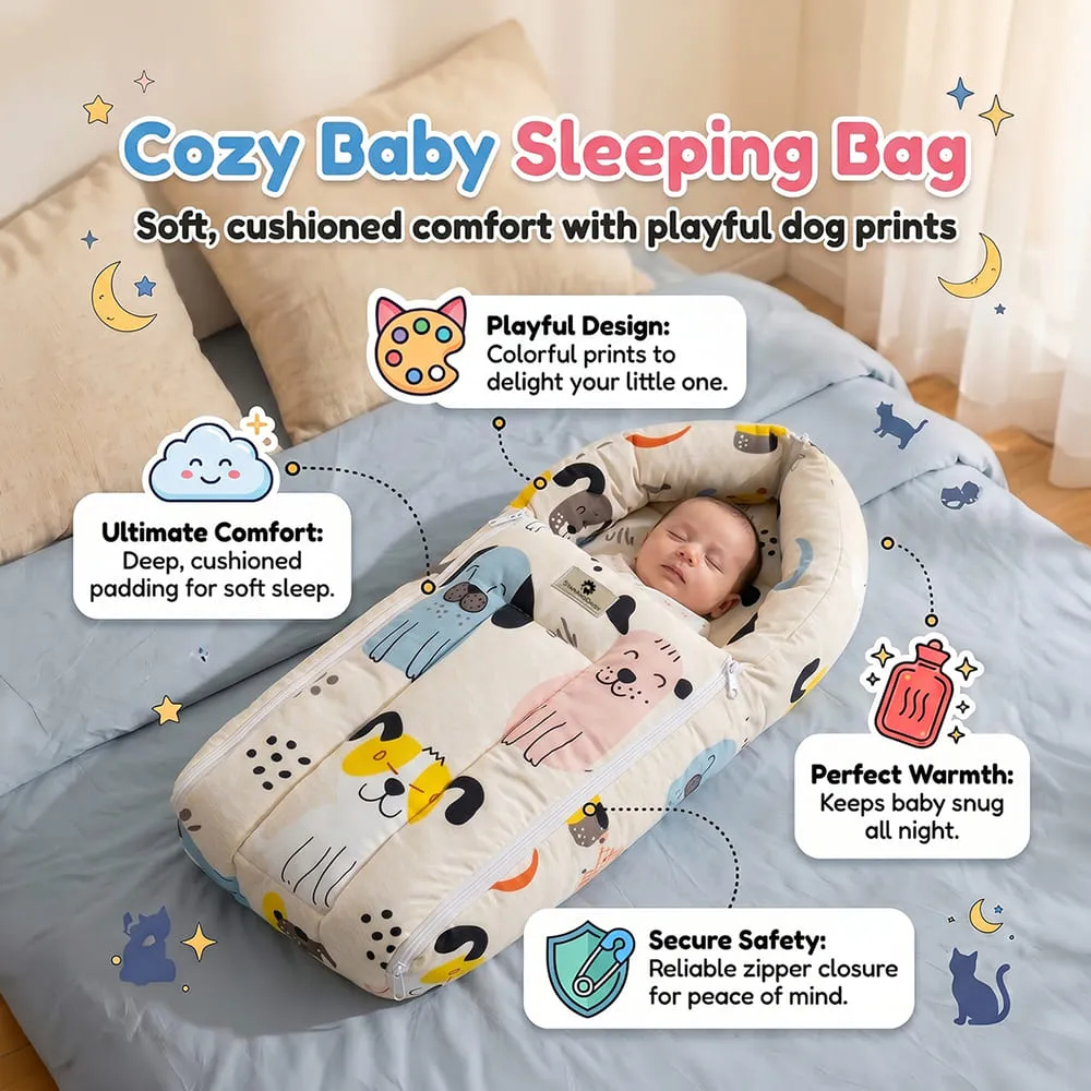 cozy sleeping baby sleeping bag dog print