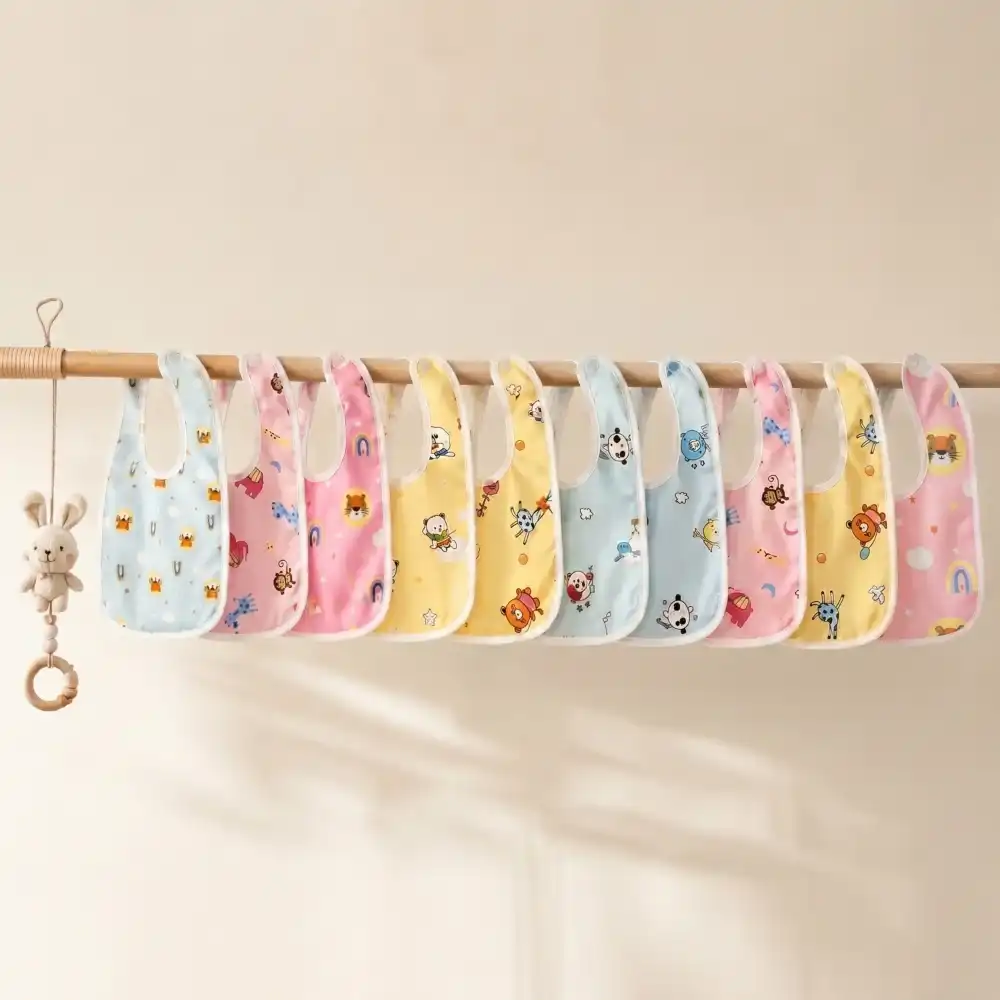 set of 10 100% cotton fabric waterproof baby bibs