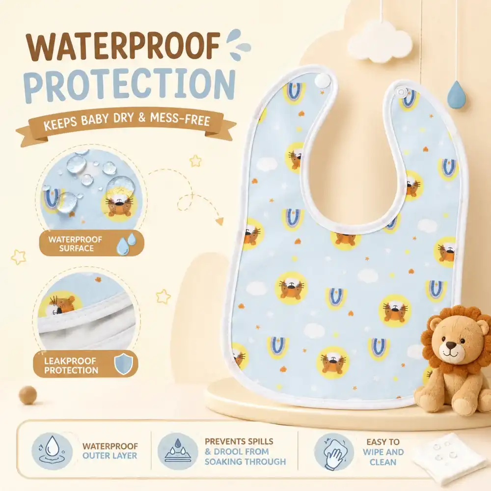 waterproof 100% cotton fabric waterproof baby bibs