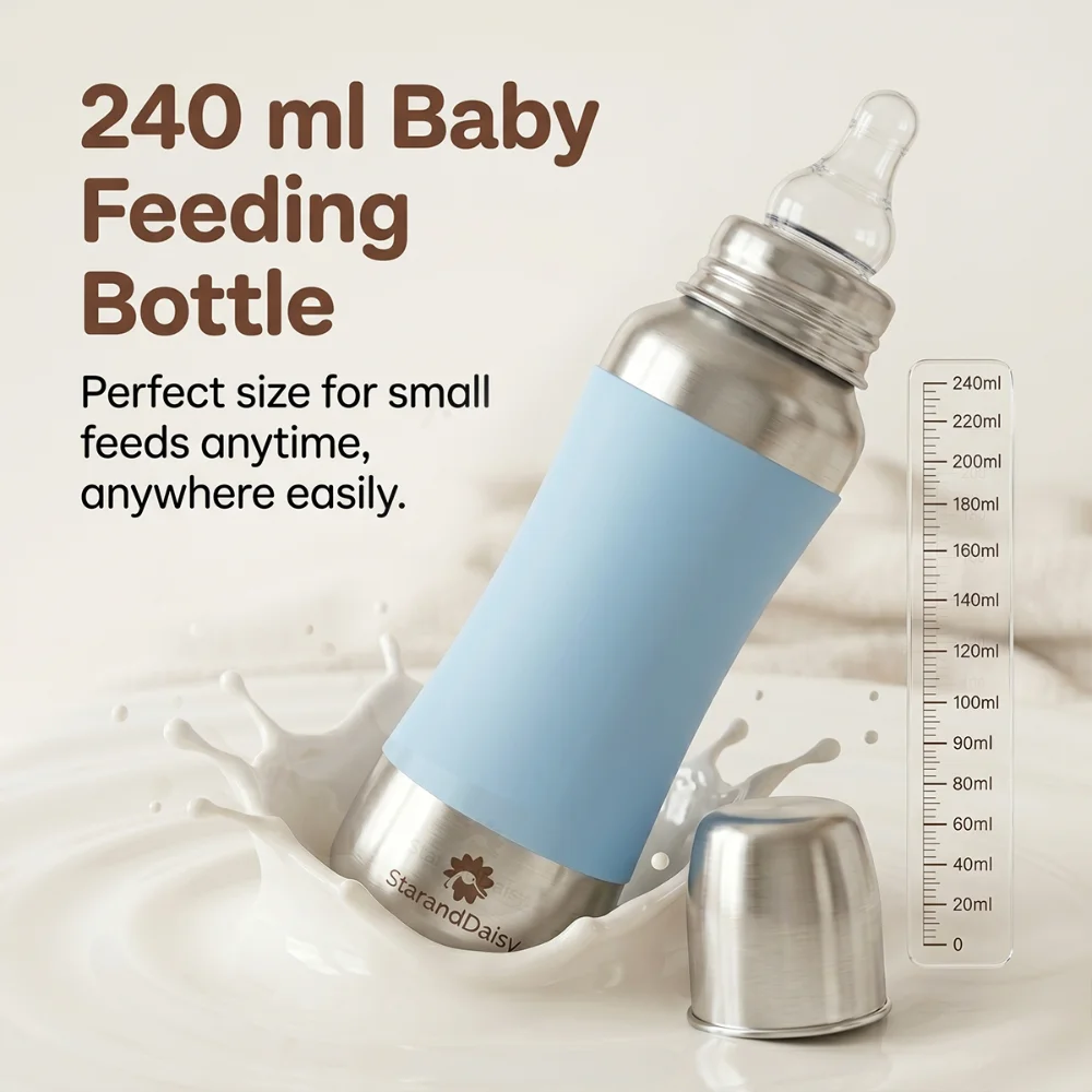 StarAndDaisy 240ml Stainless Steel Baby Feeding Bottle with SafeGrip Silicone Sleeve