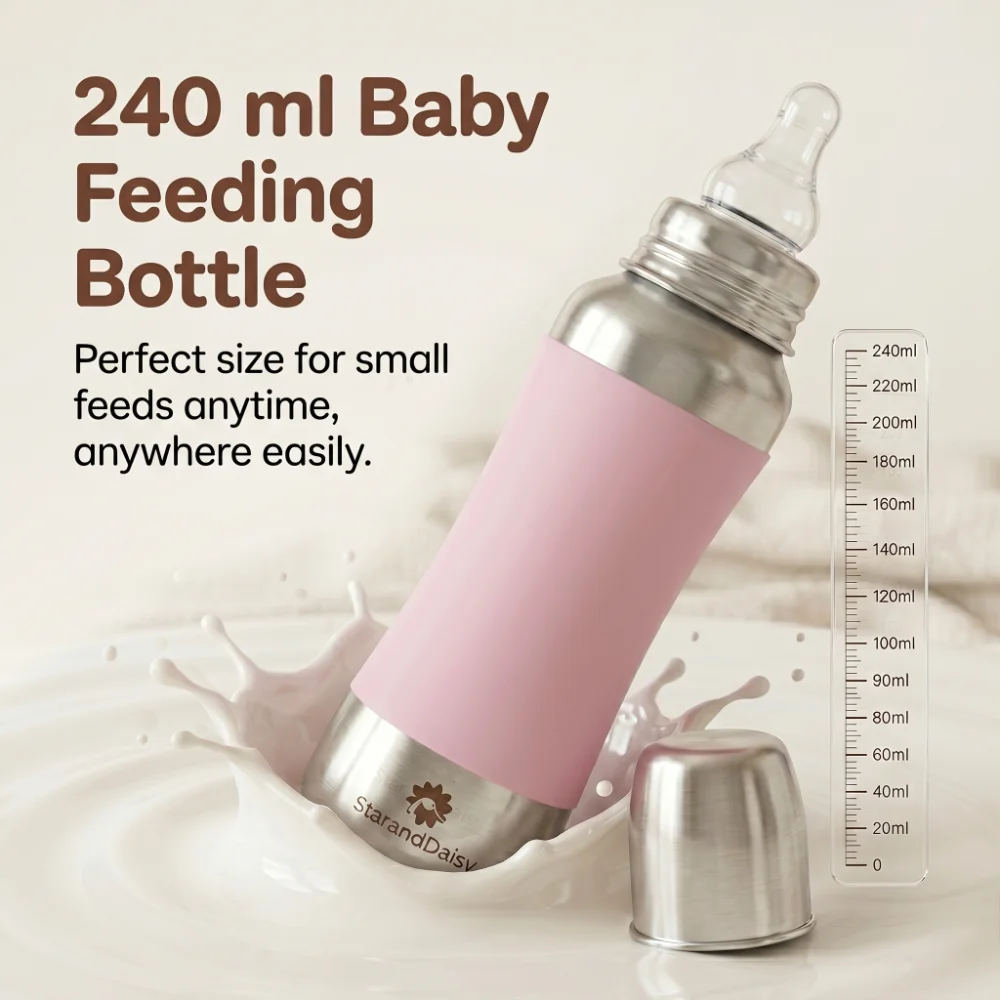 StarAndDaisy 240ml Stainless Steel Baby Feeding Bottle with SafeGrip Silicone Sleeve