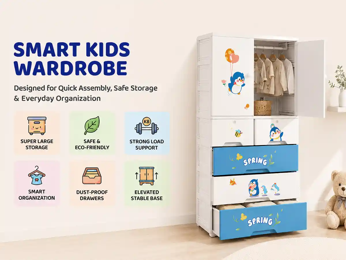 StarAndDaisy Kids Wardrobe for Children with Spacious Storage and Multi-Shelf Organizer