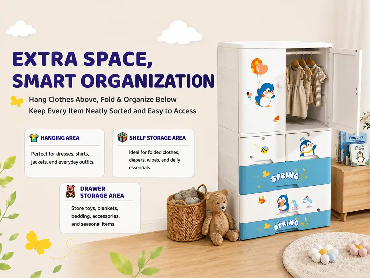 StarAndDaisy Kids Wardrobe for Children with Spacious Storage and Multi-Shelf Organizer