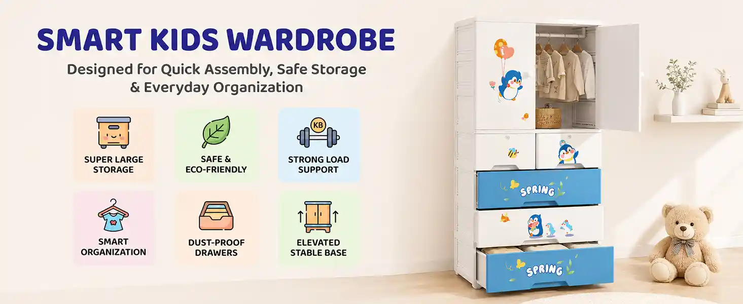 StarAndDaisy Kids Wardrobe for Children with Spacious Storage and Multi-Shelf Organizer