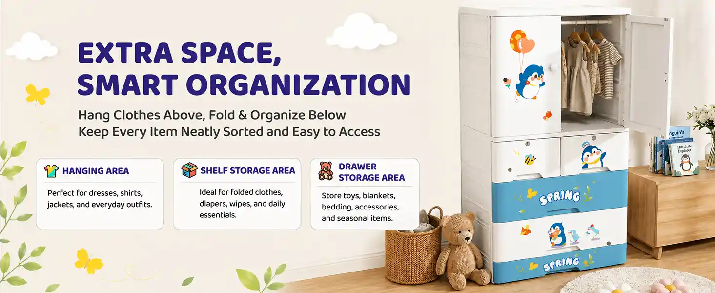 StarAndDaisy Kids Wardrobe for Children with Spacious Storage and Multi-Shelf Organizer