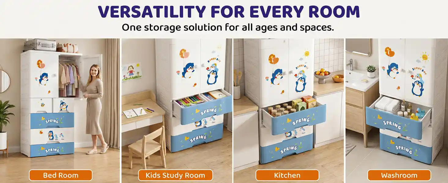 StarAndDaisy Kids Wardrobe for Children with Spacious Storage and Multi-Shelf Organizer