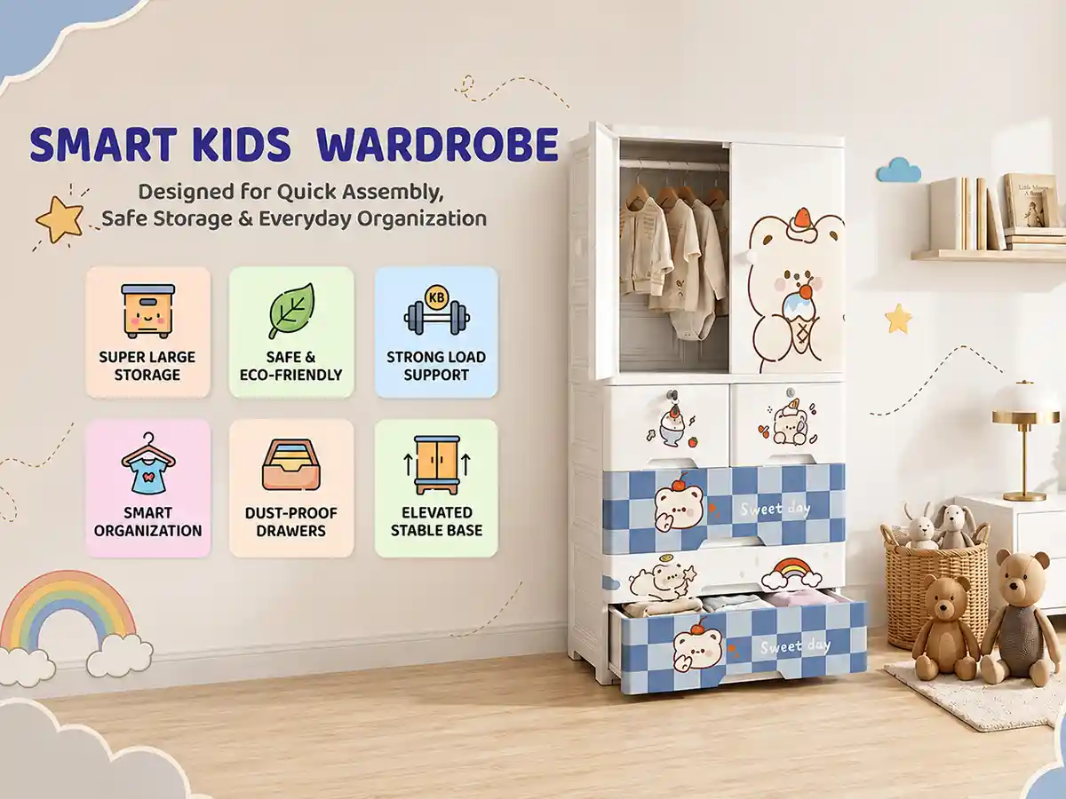 StarAndDaisy Kids Wardrobe for Children with Spacious Storage and Multi-Shelf Organizer