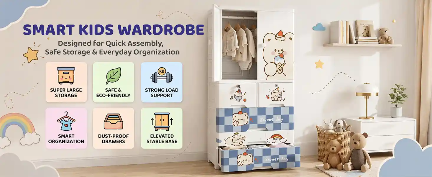 StarAndDaisy Kids Wardrobe for Children with Spacious Storage and Multi-Shelf Organizer