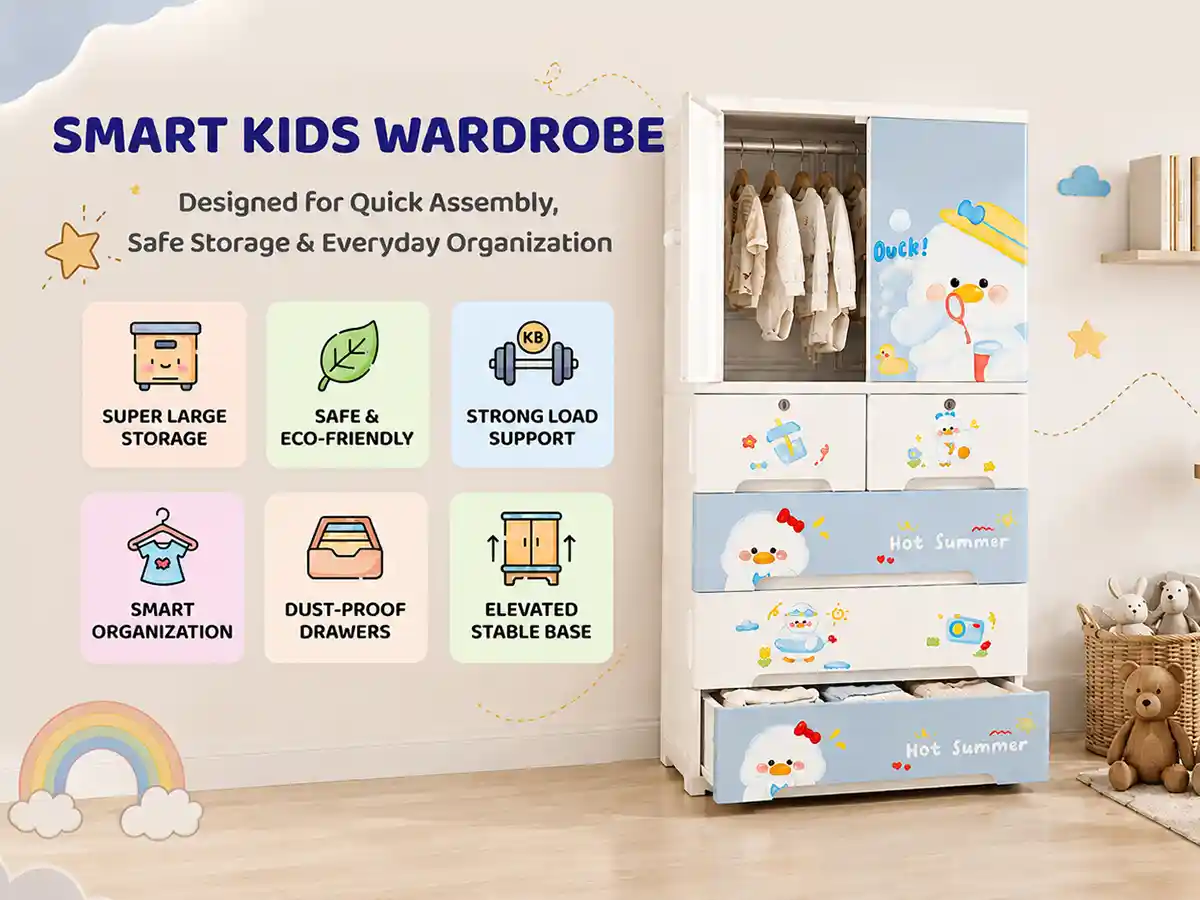 StarAndDaisy Kids Wardrobe for Children with Spacious Storage and Multi-Shelf Organizer
