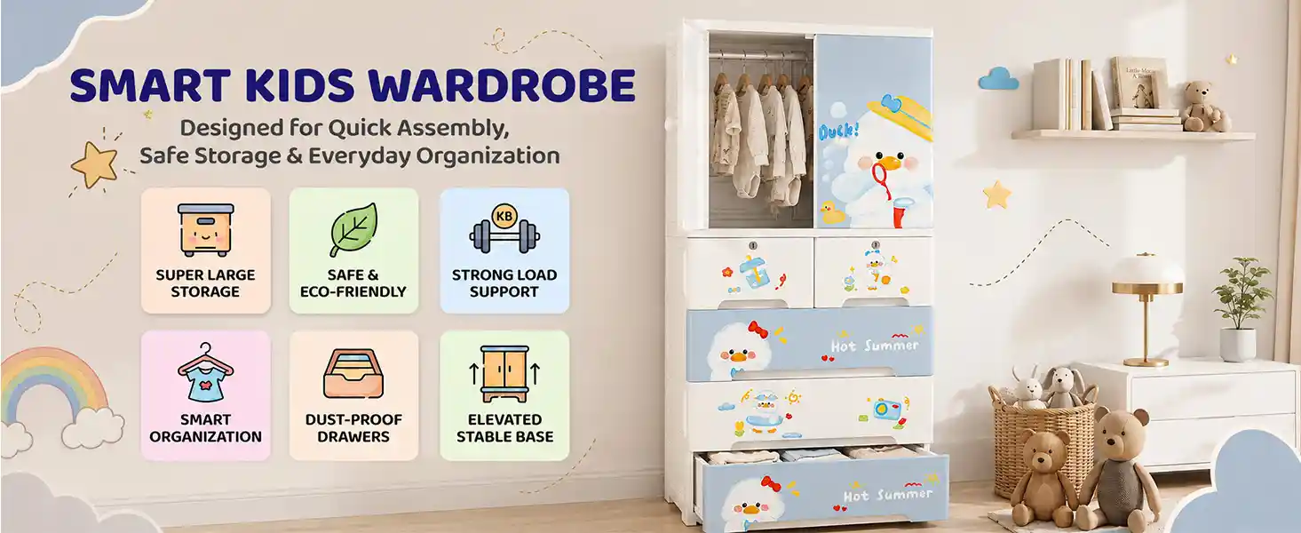 StarAndDaisy Kids Wardrobe for Children with Spacious Storage and Multi-Shelf Organizer