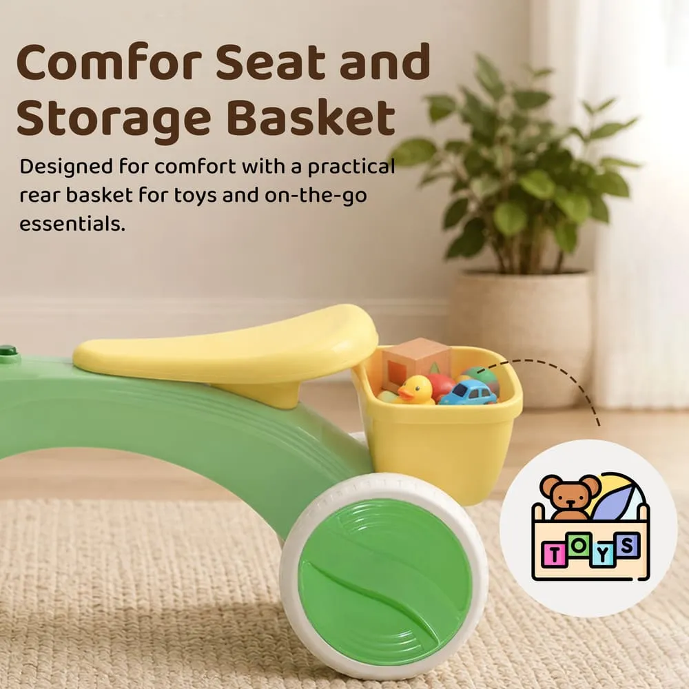 comfort seat and storage basket 4-Wheel Baby Ride-On with LED Headlight green