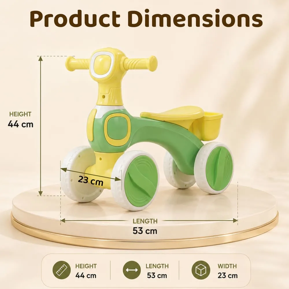 details and dimension of 4-Wheel Baby Ride-On with LED Headlight green