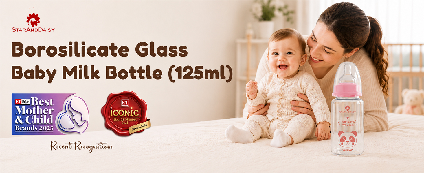 StarAndDaisy Glass Baby Feeding Bottle with Wide Neck, Easy Clean and Sterilizer Safe Design