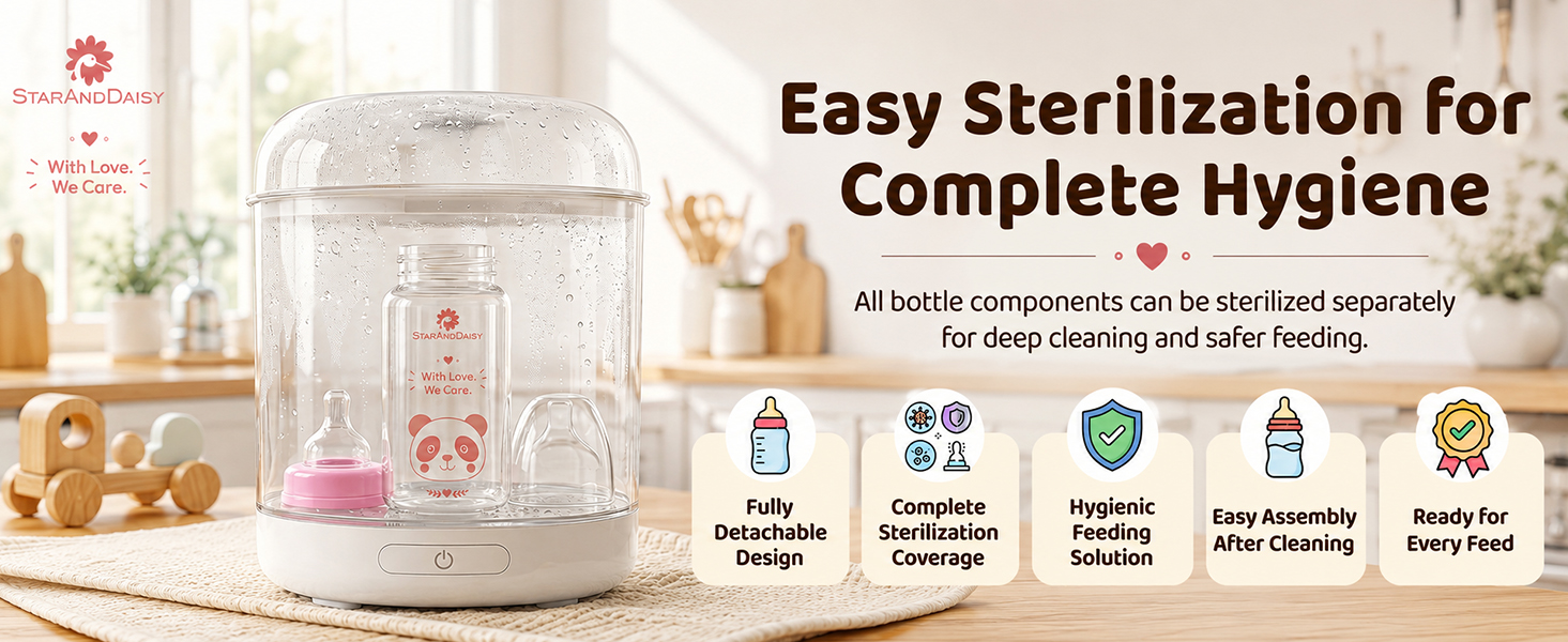 StarAndDaisy Glass Baby Feeding Bottle with Wide Neck, Easy Clean and Sterilizer Safe Design