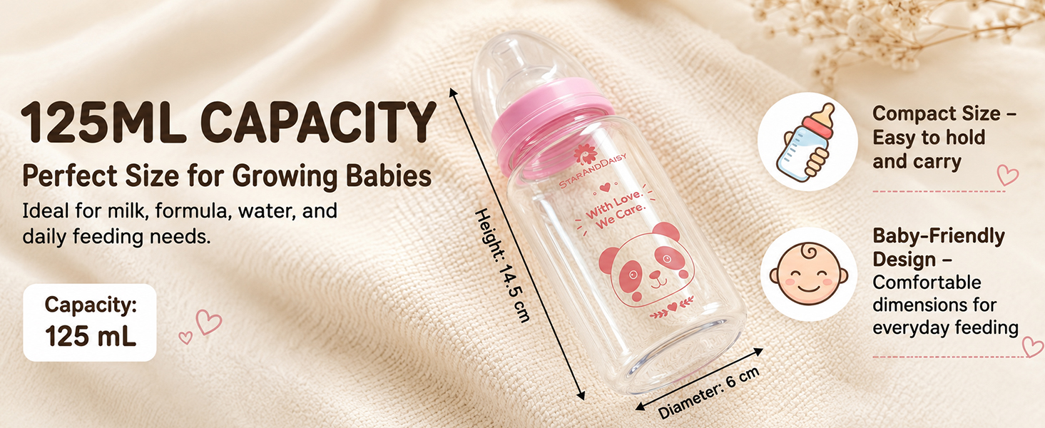 StarAndDaisy Glass Baby Feeding Bottle with Wide Neck, Easy Clean and Sterilizer Safe Design