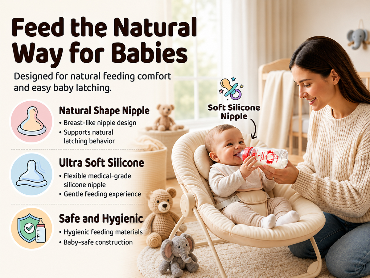 StarAndDaisy Glass Baby Feeding Bottle with Wide Neck, Easy Clean and Sterilizer Safe Design