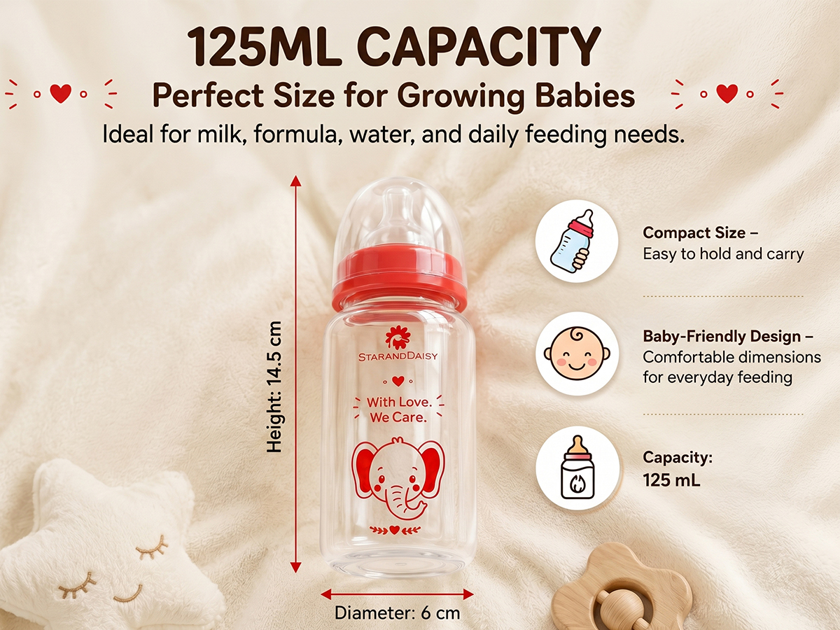 StarAndDaisy Glass Baby Feeding Bottle with Wide Neck, Easy Clean and Sterilizer Safe Design