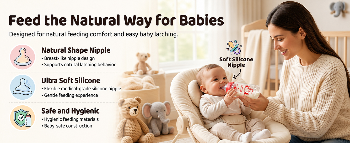 StarAndDaisy Glass Baby Feeding Bottle with Wide Neck, Easy Clean and Sterilizer Safe Design