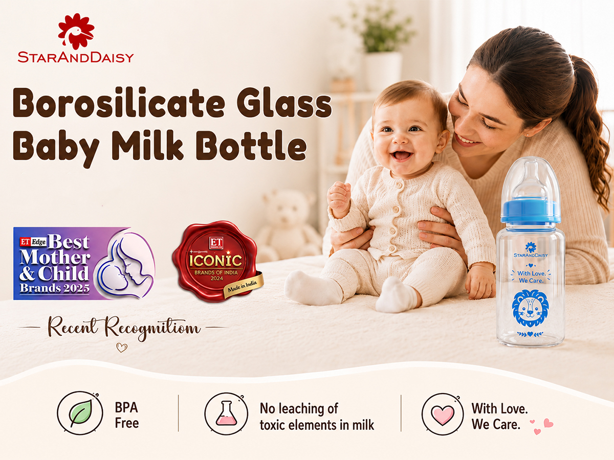 StarAndDaisy Glass Baby Feeding Bottle with Wide Neck, Easy Clean and Sterilizer Safe Design