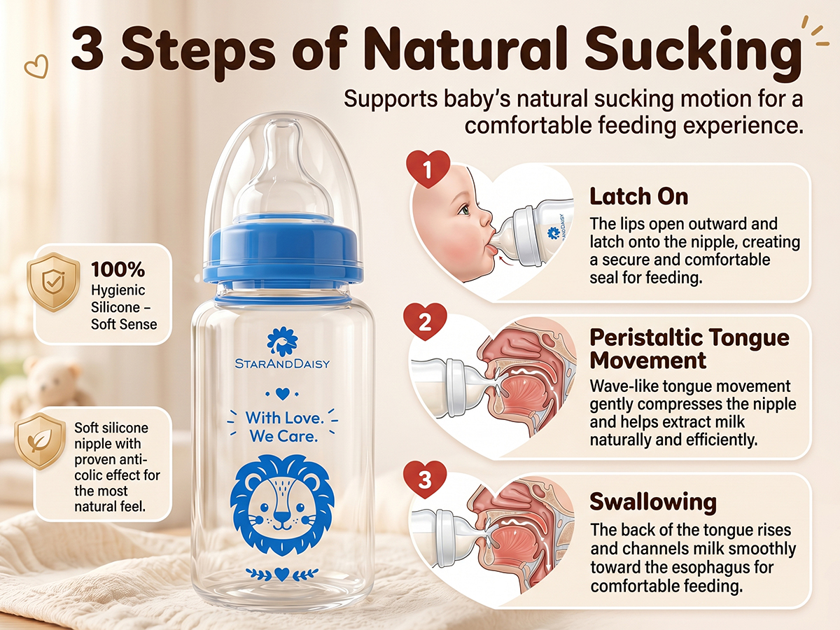 StarAndDaisy Glass Baby Feeding Bottle with Wide Neck, Easy Clean and Sterilizer Safe Design