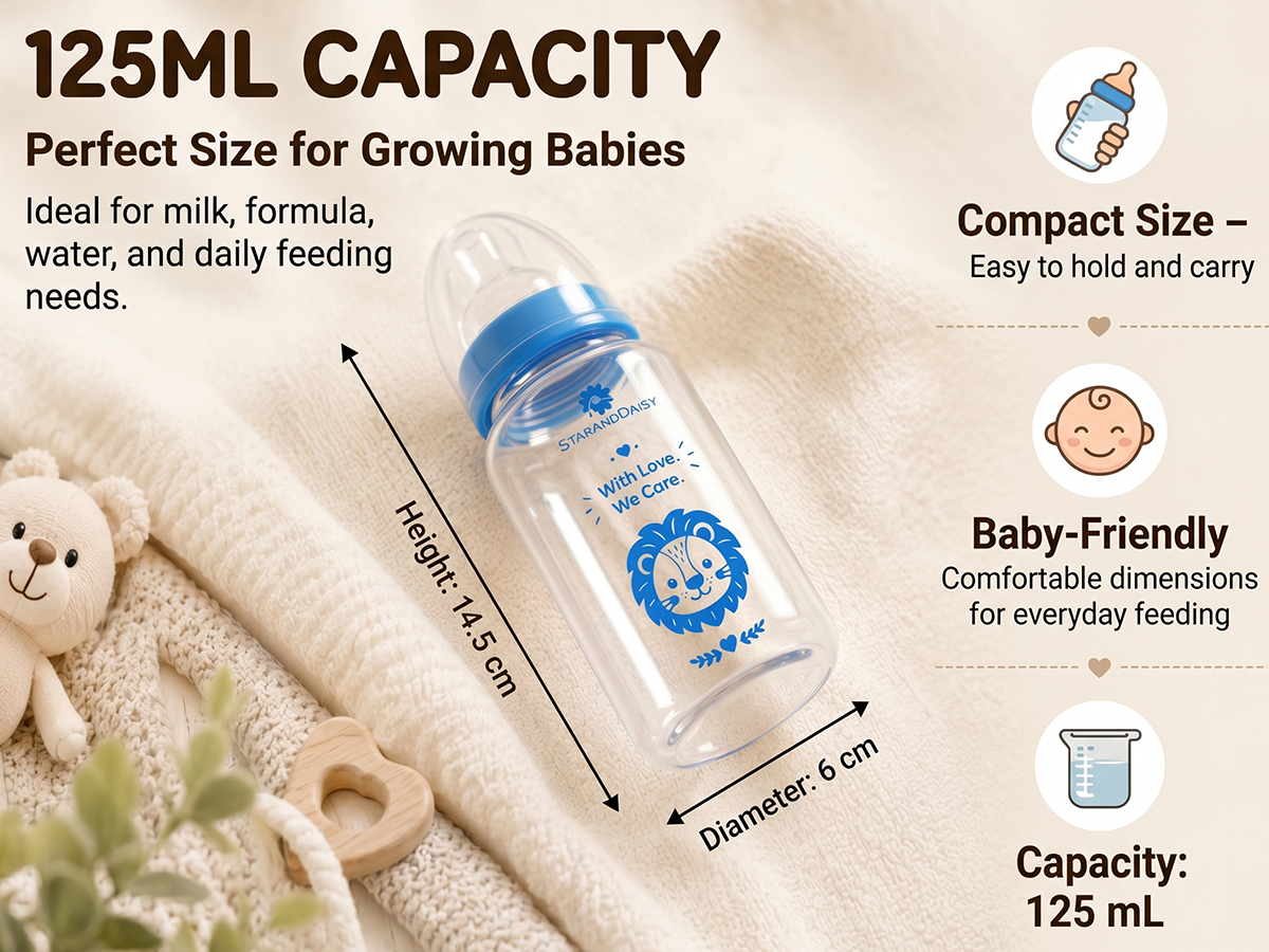 StarAndDaisy Glass Baby Feeding Bottle with Wide Neck, Easy Clean and Sterilizer Safe Design