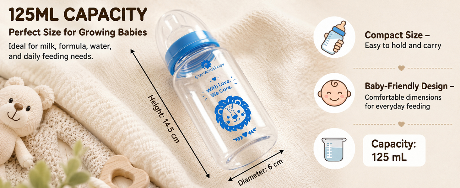 StarAndDaisy Glass Baby Feeding Bottle with Wide Neck, Easy Clean and Sterilizer Safe Design