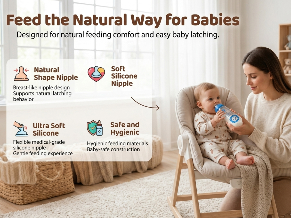 StarAndDaisy Glass Baby Feeding Bottle with Wide Neck, Easy Clean and Sterilizer Safe Design