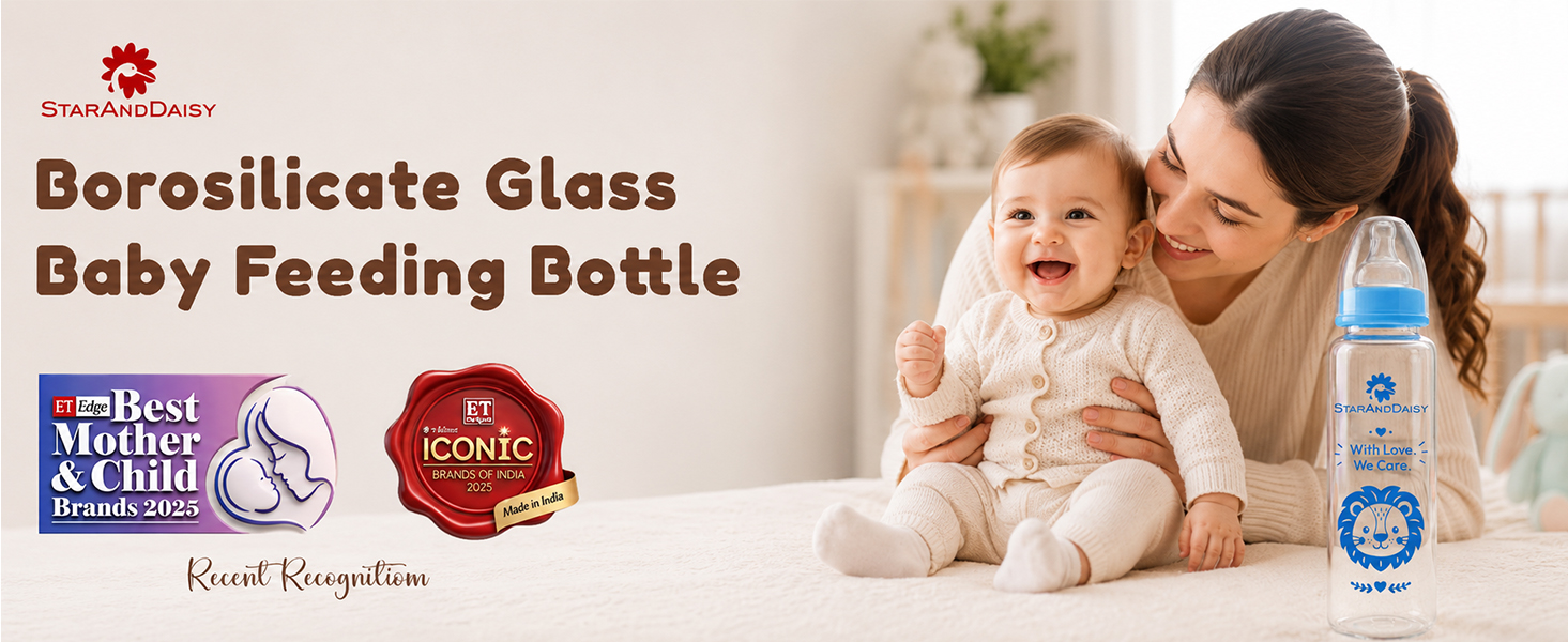 StarAndDaisy Glass Baby Feeding Bottle with Wide Neck, Easy Clean and Sterilizer Safe Design
