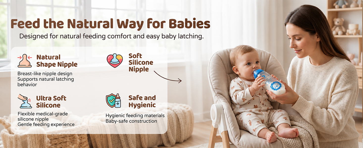 StarAndDaisy Glass Baby Feeding Bottle with Wide Neck, Easy Clean and Sterilizer Safe Design