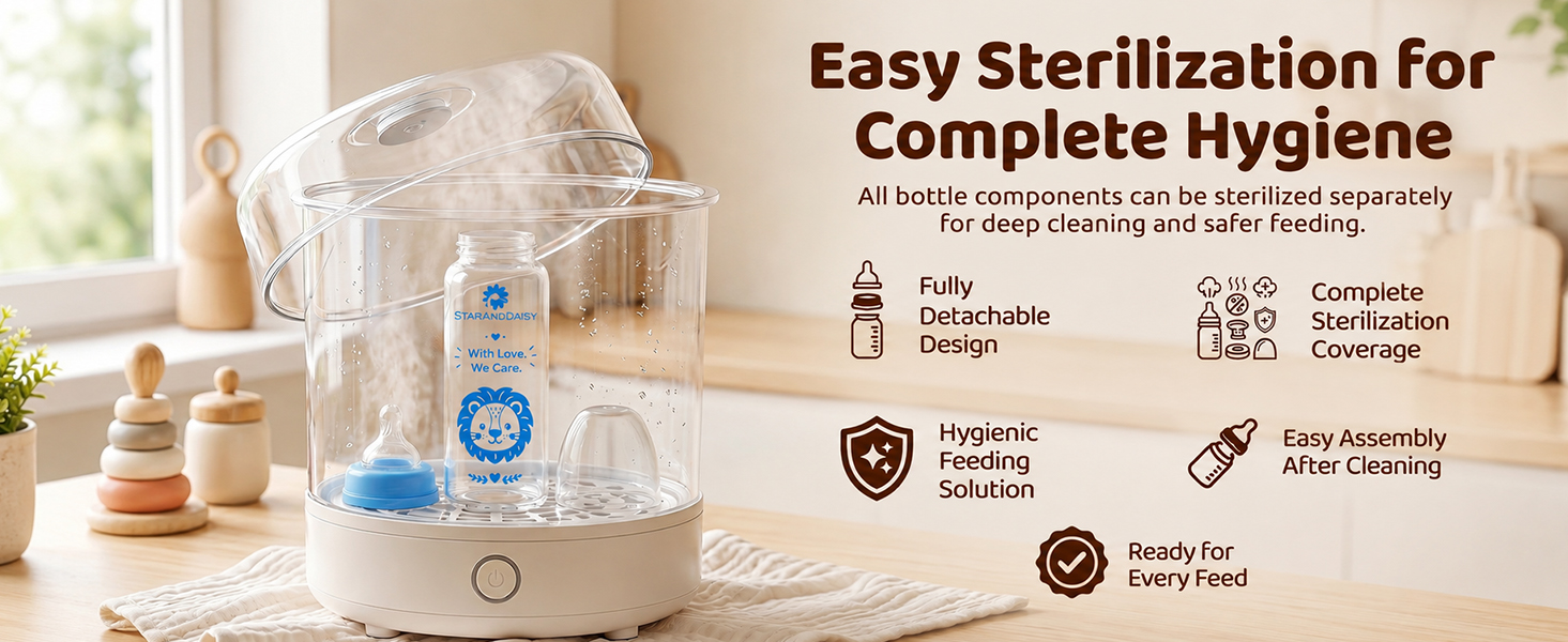 StarAndDaisy Glass Baby Feeding Bottle with Wide Neck, Easy Clean and Sterilizer Safe Design