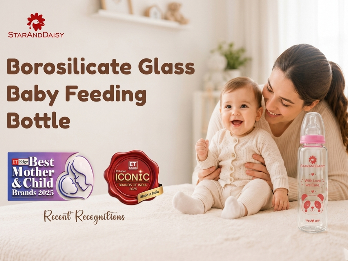 StarAndDaisy Glass Baby Feeding Bottle with Wide Neck, Easy Clean and Sterilizer Safe Design