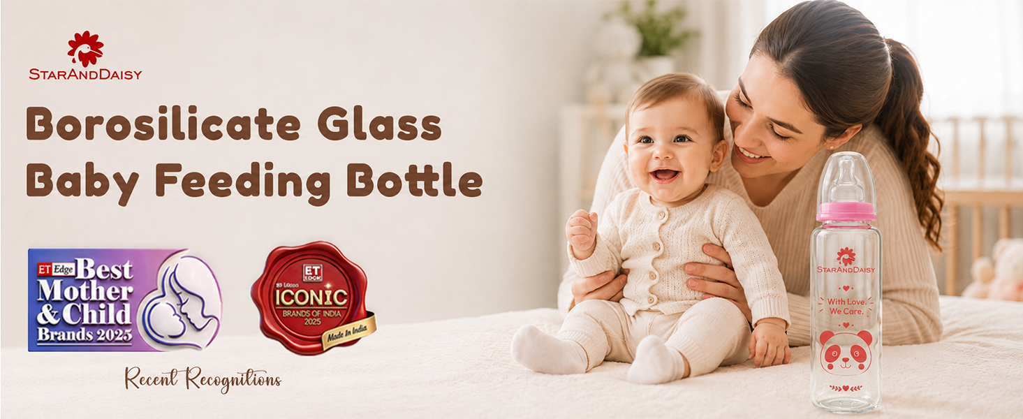 StarAndDaisy Glass Baby Feeding Bottle with Wide Neck, Easy Clean and Sterilizer Safe Design