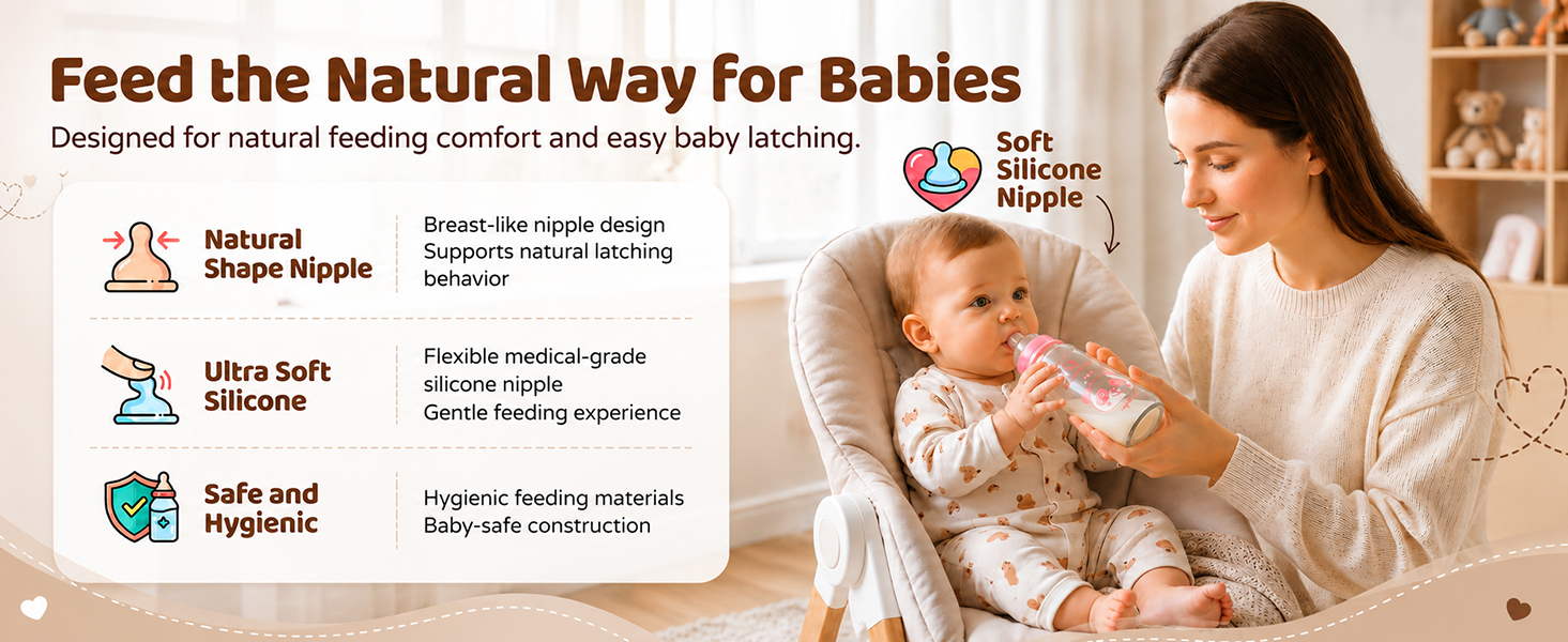 StarAndDaisy Glass Baby Feeding Bottle with Wide Neck, Easy Clean and Sterilizer Safe Design
