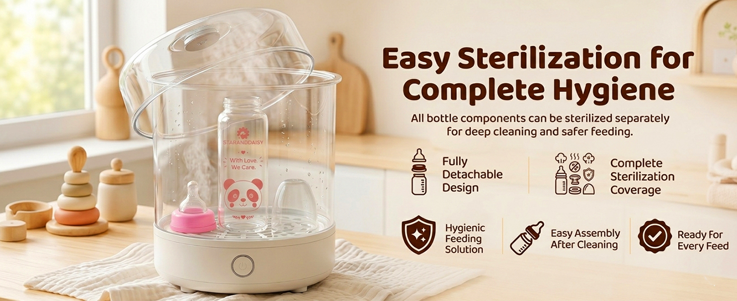 StarAndDaisy Glass Baby Feeding Bottle with Wide Neck, Easy Clean and Sterilizer Safe Design
