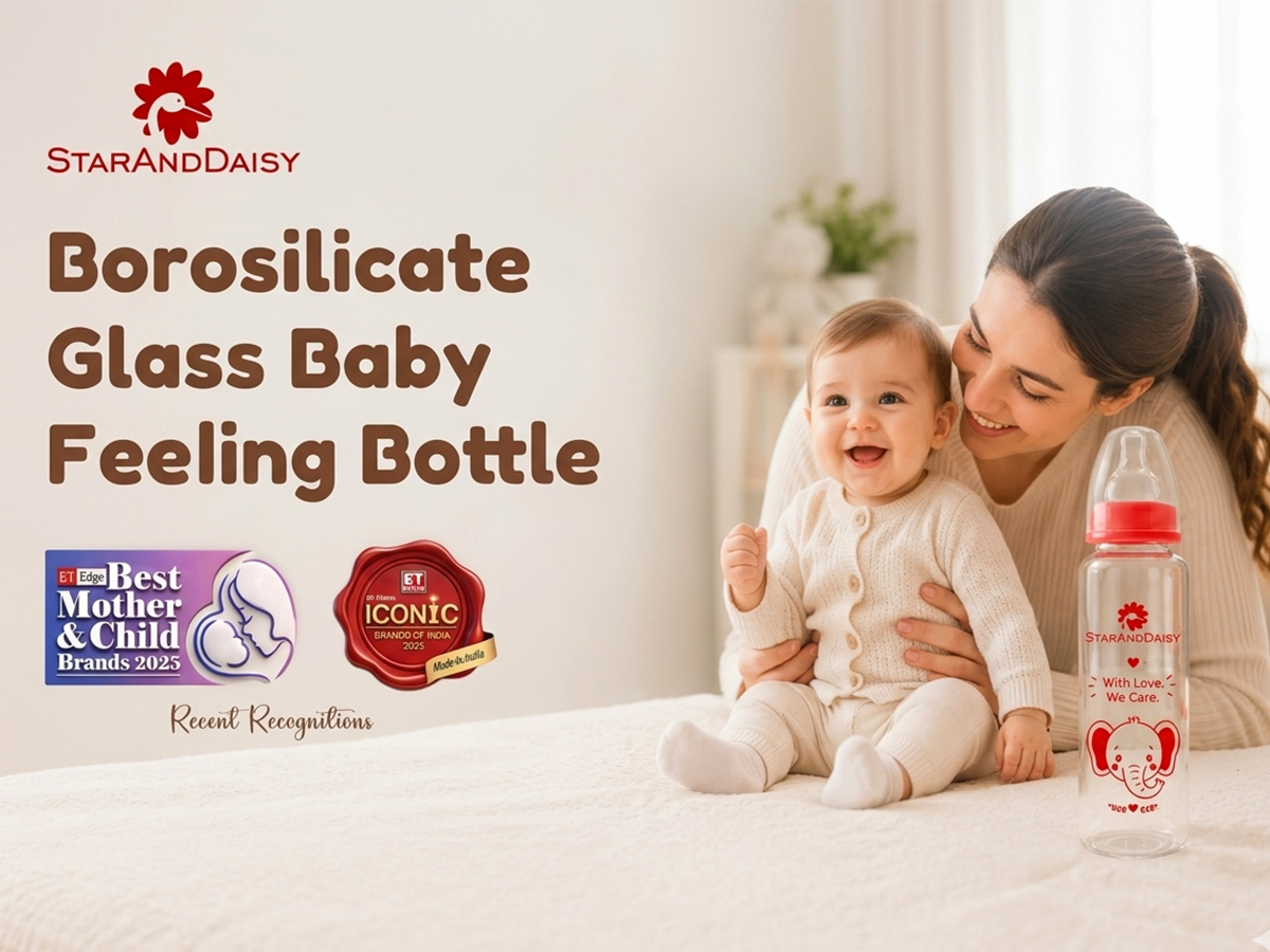 StarAndDaisy Glass Baby Feeding Bottle with Wide Neck, Easy Clean and Sterilizer Safe Design