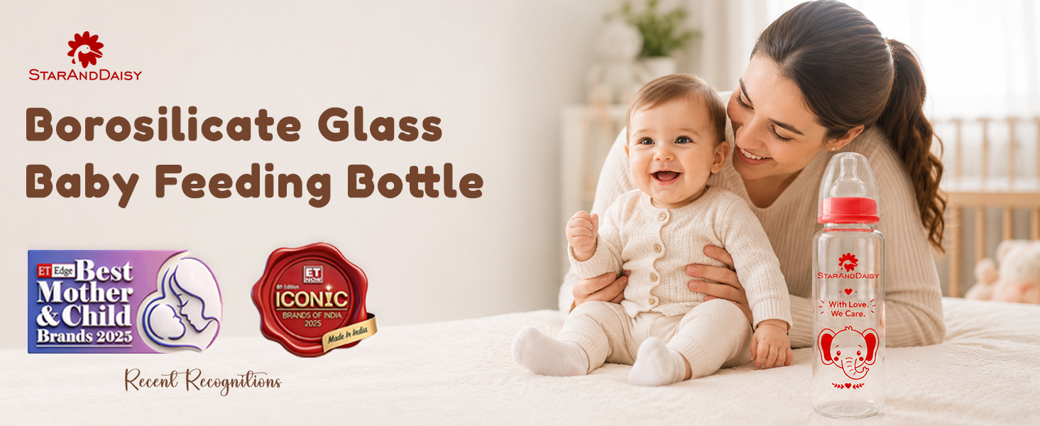 StarAndDaisy Glass Baby Feeding Bottle with Wide Neck, Easy Clean and Sterilizer Safe Design
