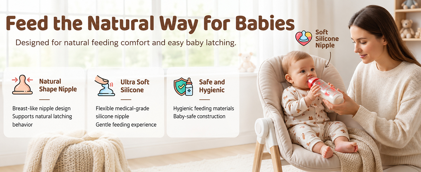 StarAndDaisy Glass Baby Feeding Bottle with Wide Neck, Easy Clean and Sterilizer Safe Design