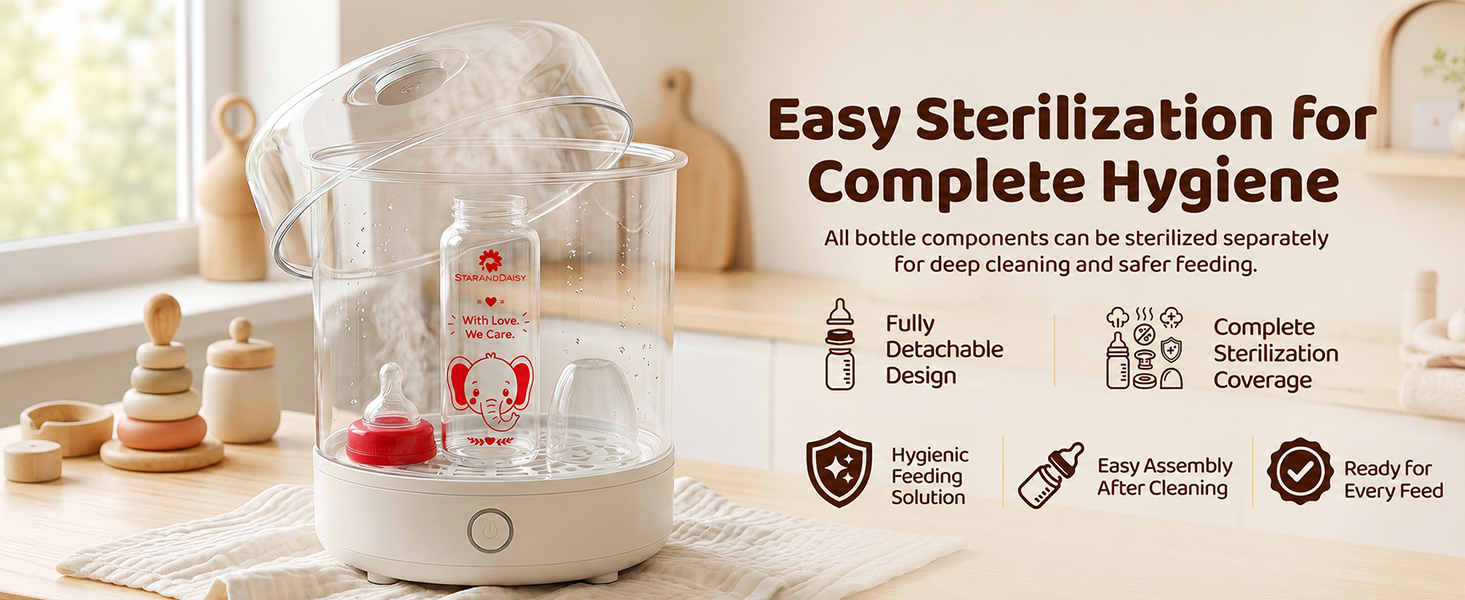 StarAndDaisy Glass Baby Feeding Bottle with Wide Neck, Easy Clean and Sterilizer Safe Design